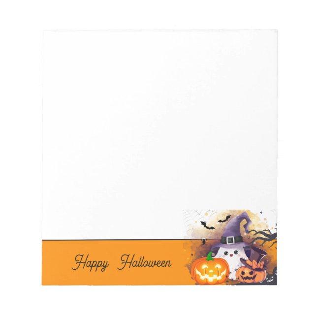 Bloc-note Joli fantôme d'Halloween avec chapeau de sorcière  (Devant)
