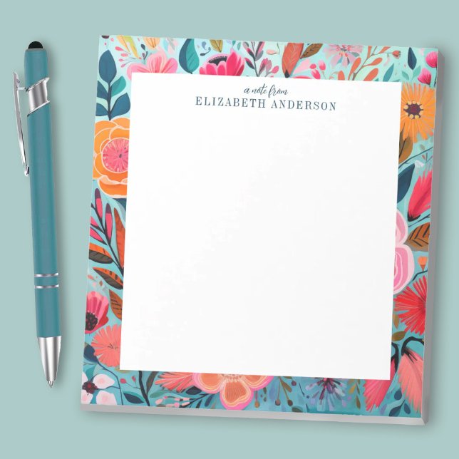 Bloc-note Joli floral botanique féminin (A pretty colorful floral notepad. A stylish office accessory. Personalize it with your name.)