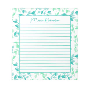 Bloc-note Joli floral vert sarcelle moderne personnalisé lig