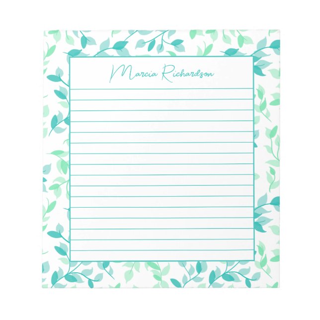 Bloc-note Joli floral vert sarcelle moderne personnalisé lig (Devant)