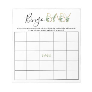 Bloc-note Joli Floral Vert Slogan Baby shower Bingo Jeu