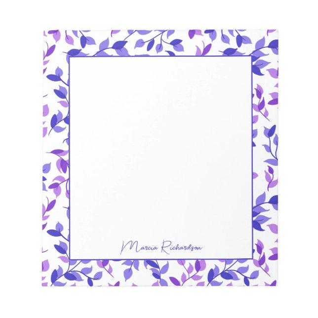 Bloc-note Joli Floraux violets Script moderne Personnalisé (Devant)