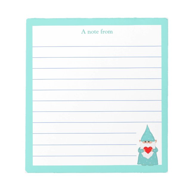 Bloc-note Joli gnome avec cadre turquoise bordé (Devant)