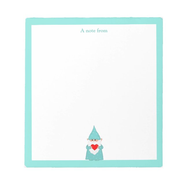 Bloc-note Joli gnome avec cadre turquoise simple (Devant)