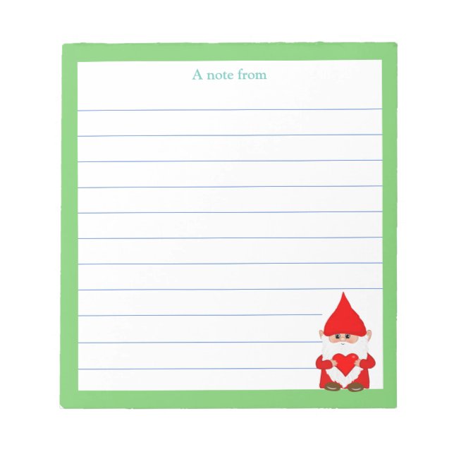 Bloc-note Joli gnome avec cadre vert bordé (Devant)