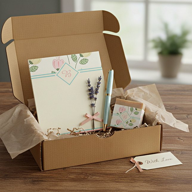 Bloc-note Joli monogramme de cadre floral (Créateur téléchargé)