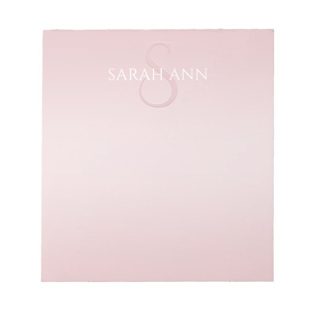 Bloc-note Joli monogramme et nom ombré rose blush (Devant)