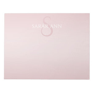 Bloc-note Joli monogramme et nom ombré rose blush