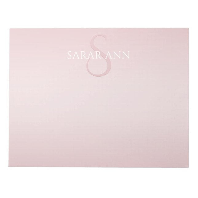 Bloc-note Joli monogramme et nom ombré rose blush (Devant)