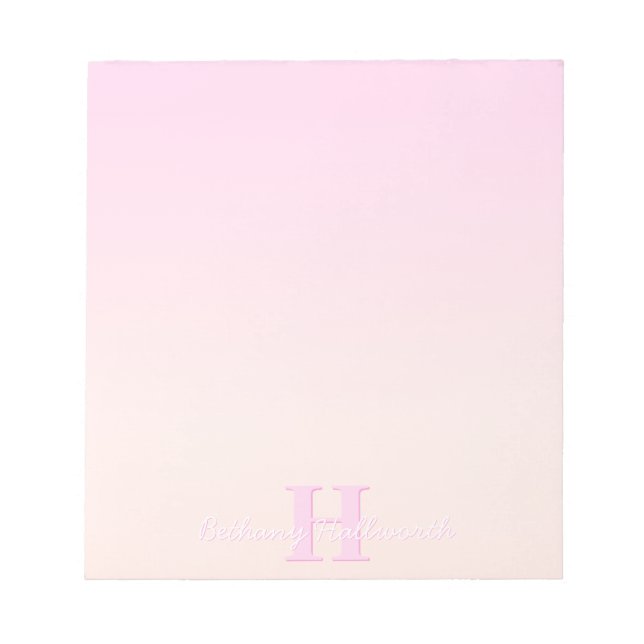 Bloc-note Joli monogramme personnalisable | Dégradé pêche et (Devant)
