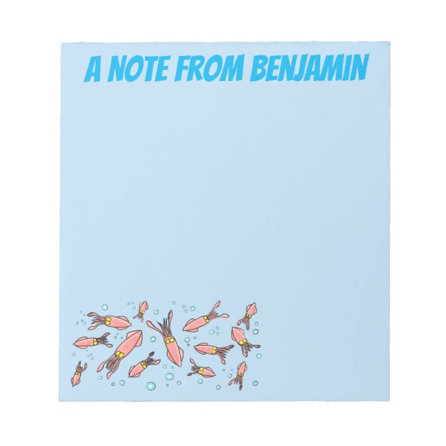 Bloc-note Joli motif caricature de calmar rose (Devant)