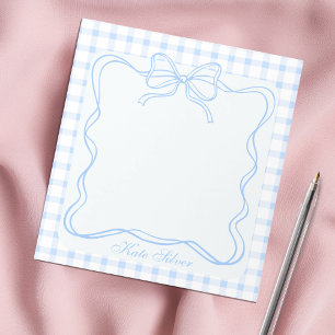 Bloc-note Joli Nœud Coquette Bleu Gingham Nom Personnalisé