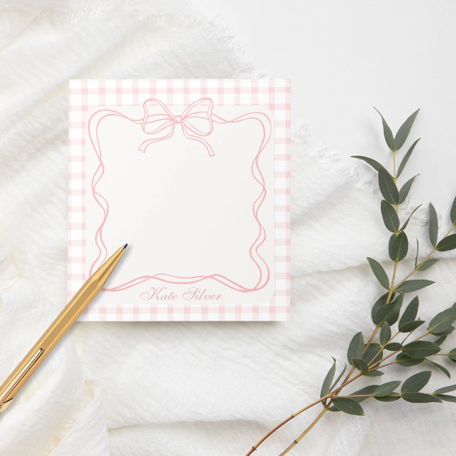 Bloc-note Joli Nœud Coquette Rose Gingham Nom Personnalisé (Créateur téléchargé)