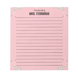 Bloc-note Joli Papier Ligné de Professeur Rose De Sur Le Bur