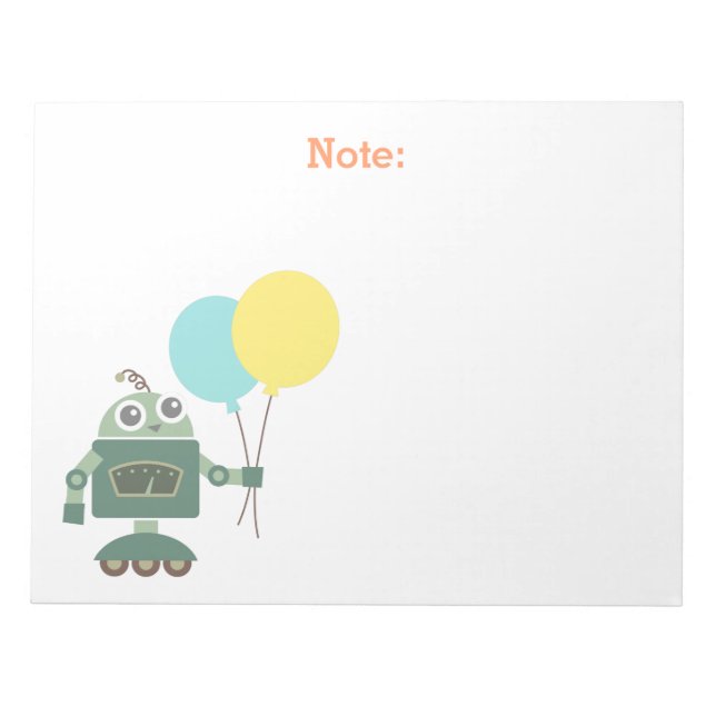 Bloc-note Joli Robot avec Ballons pour les enfants (Devant)