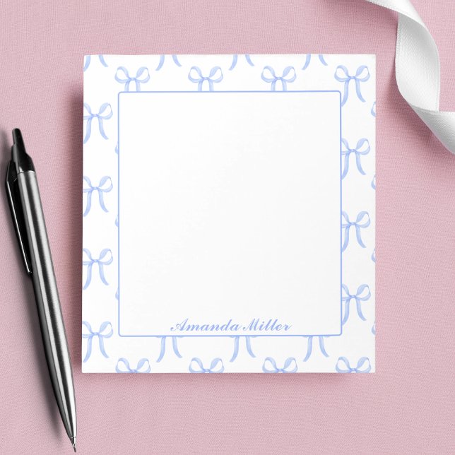 Bloc-note Joli Rubans Bleu Coquette Monogramme Féminin Migno (Créateur téléchargé)