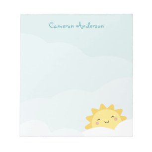 Bloc-note Joli soleil kawaii sur fond de nuage avec texte de
