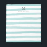 Bloc-note Joli Turquoise Vert Aquarelle Rayures Monogramme<br><div class="desc">Le design comprend une initiale et un nom monogramme personnalisés dans une police typographique simple et moderne avec une bande de brosse vert clair turquoise mignon,  moderne et élégant.</div>