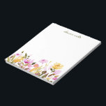Bloc-note Jolie aquarelle Floral Stationery personnalisée<br><div class="desc">Joli bloc-notes avec des fleurs d'aquarelle rose et jaune moutarde,  personnalisé avec votre nom.</div>