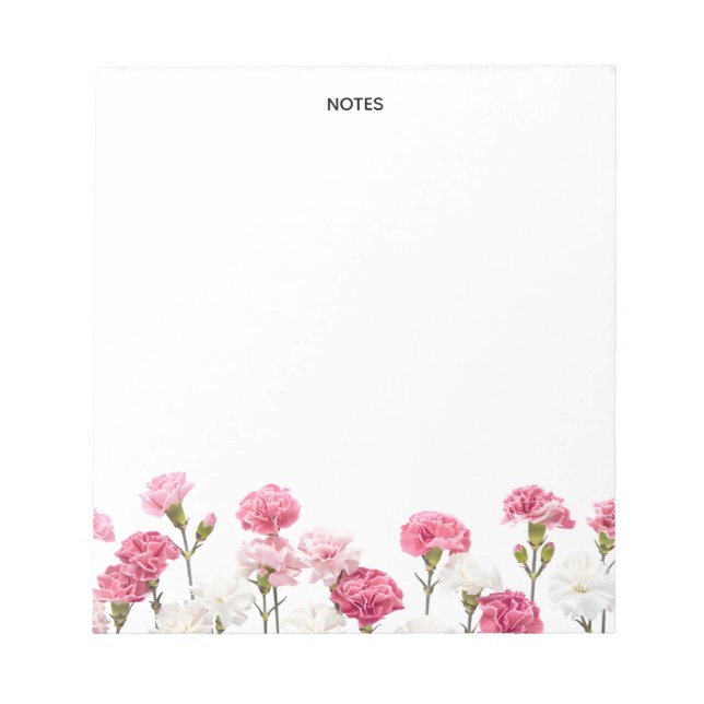 Bloc-note Jolie carnation rose et blanche florale personnali (Devant)