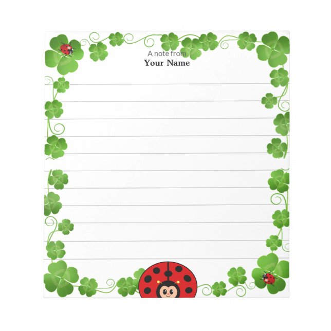 Bloc-note Jolie coccinelle et feuilles de trèfle alignées (Devant)