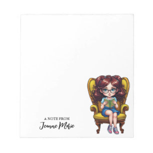 Bloc-note Jolie Fille Avec Lunettes Et Livre Personnalisé