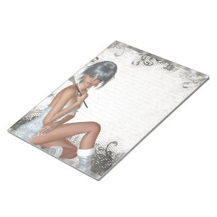 Bloc-note Jolie fille et damas argent