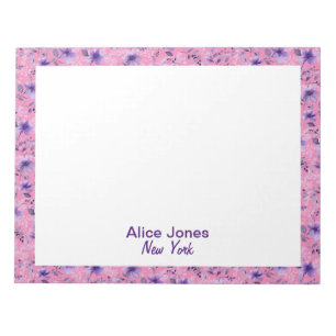 Bloc-note Jolie lavande motif aquarelle fleur rose
