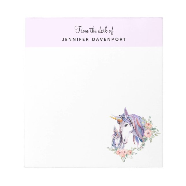 Bloc-note Jolie licorne maman & bébé aquarelle Floral (Devant)