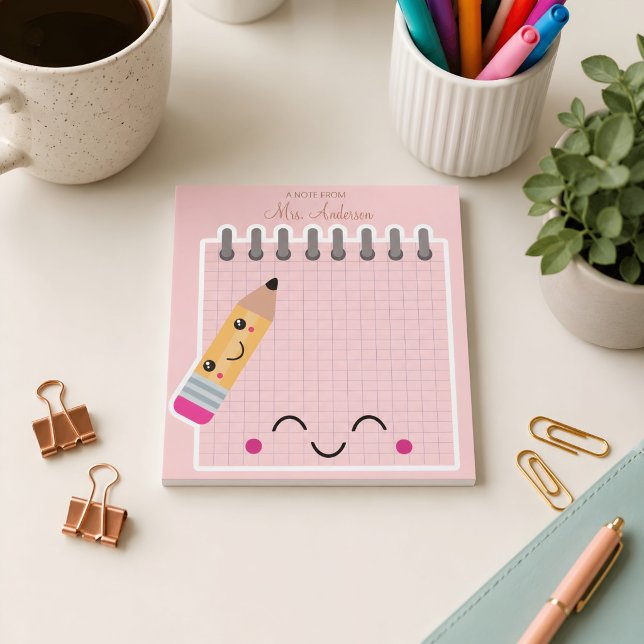 Bloc-note Jolie Mignonne Rose Remerciement Enseignant  (Cute pink notepad. )
