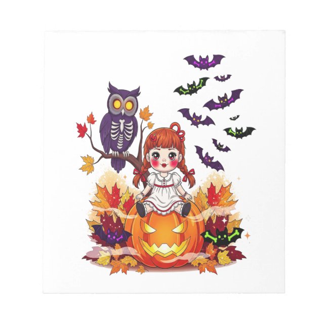 Bloc-note Jolie poupée Halloween hibou (Devant)