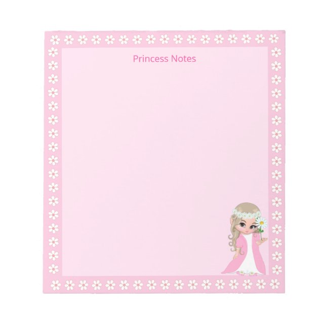 Bloc-note Jolie princesse fée sur simple rose clair  (Devant)