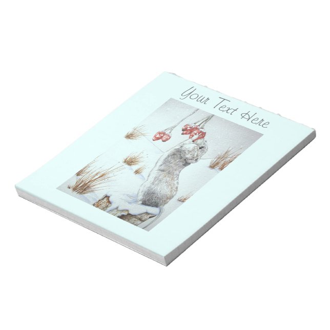 Bloc-note Jolie souris baies rouges scène de neige faune   (Tourné)