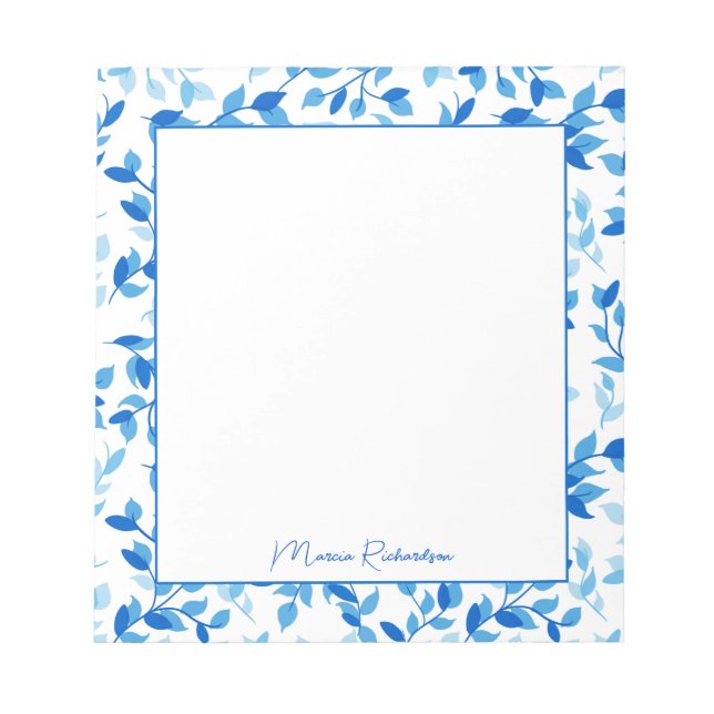 Bloc-note Jolies fleurs bleues moderne personnalisé (Devant)