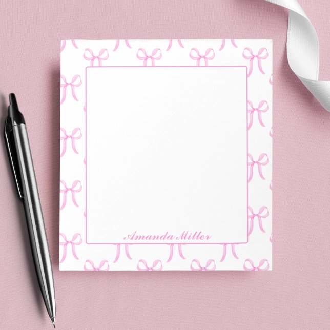 Bloc-note Jolis Nœuds Rose Fille Mignonne Coquette Monogramm (Créateur téléchargé)