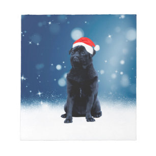 Bloc-note Jote Chien Carlin noir Noël Santa Hat Étoiles de n
