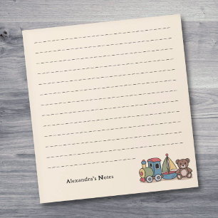 Bloc-note Jouets en bois avec train, voilier et ours en pelu