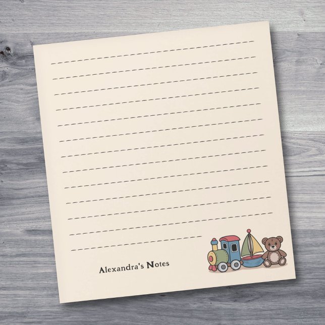 Bloc-note Jouets en bois avec train, voilier et ours en pelu (Wooden Toys with train, sailboat, and teddy bear Notepad)