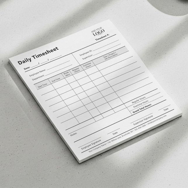 Bloc-note Journal d'entreprise Feuille de temps quotidienne  (Créateur téléchargé)