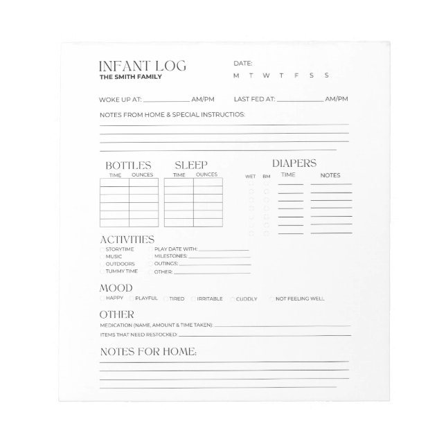 Bloc-note Journal du nourrisson, Suivi du nourrisson, Journa (Devant)