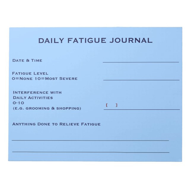 Bloc-note Journal quotidien de fatigue (bleu ciel) (Devant)