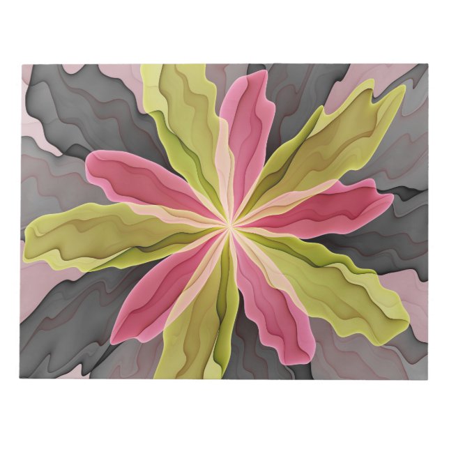 Bloc-note Joy, Vert rose Anthracite Imaginaire Fleur Fractal (Devant)
