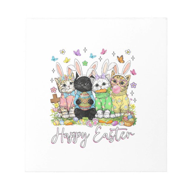 Bloc-note Joyeuses Pâques Adorateur de Chat Mignon Lapin Jou (Devant)