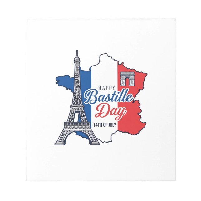 Bloc-note Joyeux 14 juillet France Carte Tour Eiffel Vector_ (Devant)