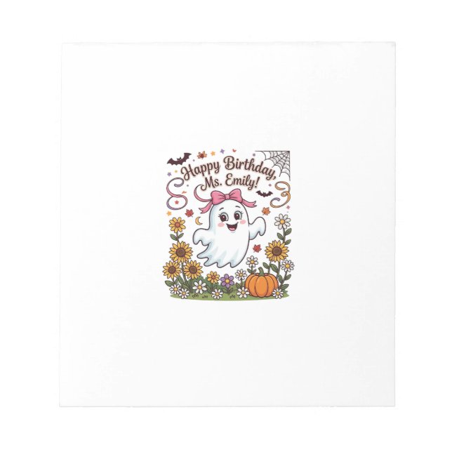 Bloc-note Joyeux Anniversaire Mlle Emily Halloween Fantôme C (Devant)