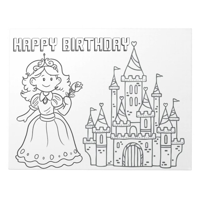 Bloc-note Joyeux Anniversaire Princesse Coloriage (Devant)