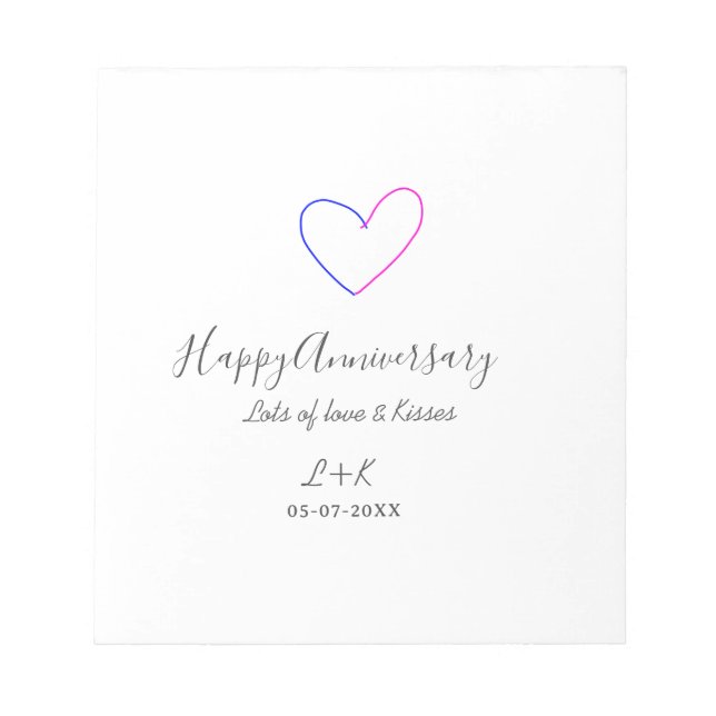 Bloc-note Joyeux anniversaire rose cœur bleu nom date simple (Devant)