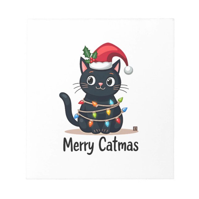 Bloc-note Joyeux Catmas Chat Noir Lumière de Noël Xmas Famil (Devant)
