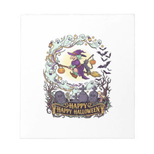 Bloc-note Joyeux Halloween Balai de Sorcière Chat Noir Fantô