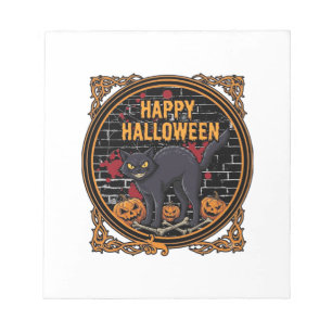 Bloc-note Joyeux Halloween Chat Noir Citrouilles Os_1